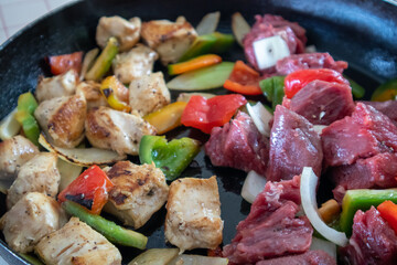beef and pork meat and vegetables