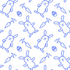 Easter rabbits, carrots and eggs seamless pattern