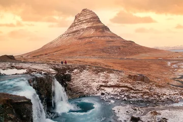 Acrylic prints Kirkjufell At the mountain kirkjufell and the waterfall Kirkjugellsfoss, snaefellsness peninsula, Iceland, Europe