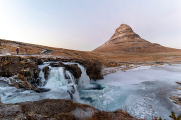 The Mountain Kirkjufell and the waterfall kirkjufellfoss, Snaefellsnes Peninsula, Europe