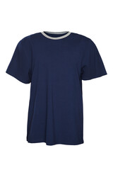 blue mens t-shirt with gray seam on white isolated background with place for text. Mockup template for adding your a content.