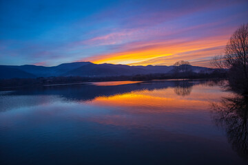 beautiful sunset on the lake of Italy