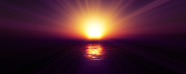 Obraz premium sunset sea sun ray clear sky. 3d rendering