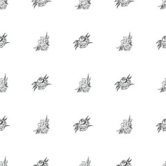 Doodle simple vector seamless pattern of hand-drawn peonies. Seamless pattern of hand-drawn peonies. Isolated on white background