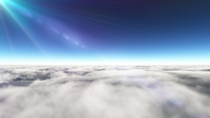 Obraz premium Above clouds sun ray, 3d rendering