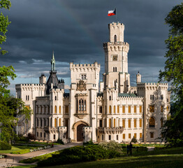 A beautiful view of the neo-Gothic castle Hlubok&aacute; nad Vltavou on a sunny day.