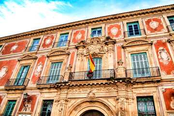 Fototapeta premium Old colorful Episcopal Palace facade in Murcia