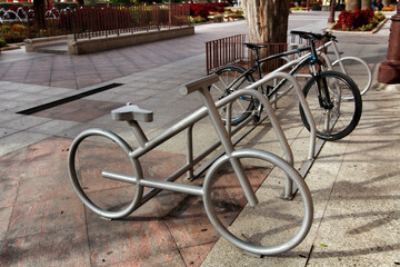 Fototapeta na wymiar Bicycle parking in the street in Murcia