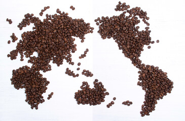 珈琲豆で作った世界地図