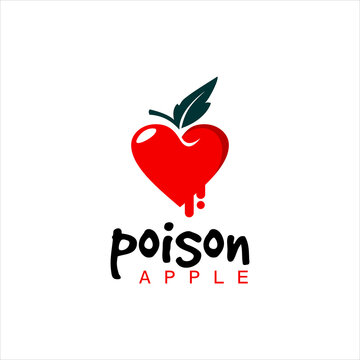 red apple poison heart shaped love romance flat illustration art graphic design vector cartoon template