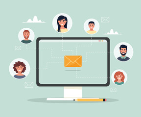 Digital Marketing, Business Communication, Email Communication between people. Sending messages. Vector communication concept.