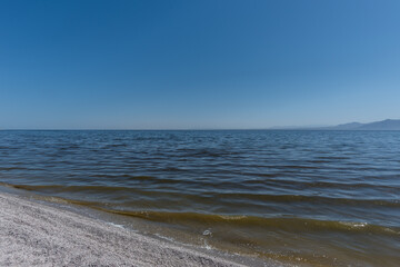 Scenic panoramic Salton Sea shoreline vista, Southern California