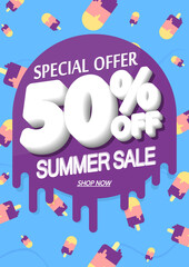 Summer Sale up to 50% off, poster design template, season special offer, discount banner, vector illustration