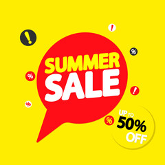 Summer Sale up to 50% off, discount banner design template, promotion poster, season offer tag, vector illustration
