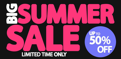 Summer Sale up to 50% off, poster design template, season best offer, discount banner, vector illustration