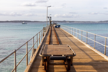 A cargo trolley on the Vivonne Bay Jetty on Kangaroo Island South Australia from May 7th 2021