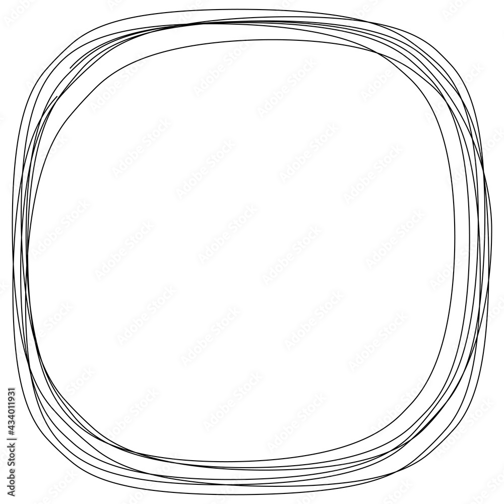 Poster Rounded scribble frame. Empty rounded frame in vector. Hand drawn round shape.