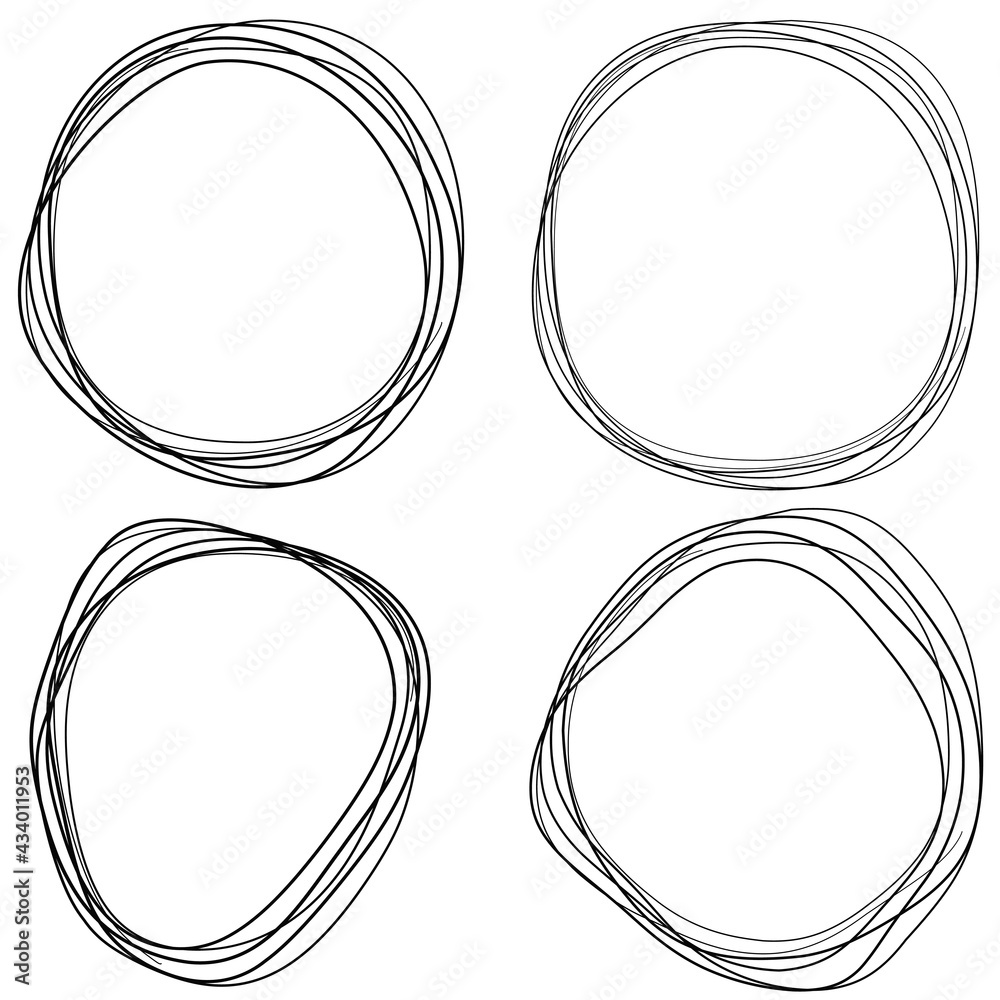 Poster Four rounded scribble circles. Vector scribbles set.