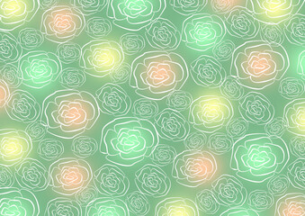 Seamless floral pattern with delicate pink roses isolated on pastel green background. Creative spring concept