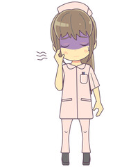 体調不良で顔色の悪い看護師女性のイラスト素材