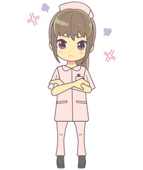 怒っている表情の看護師女性のイラスト素材