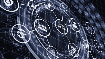 Business, Technology, Internet and network concept. NOW HIRING inscription, modern technology business concept.