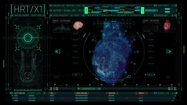 Futuristic HUD panel featuring vital organ monitors and other biometrics - Powered by Adobe