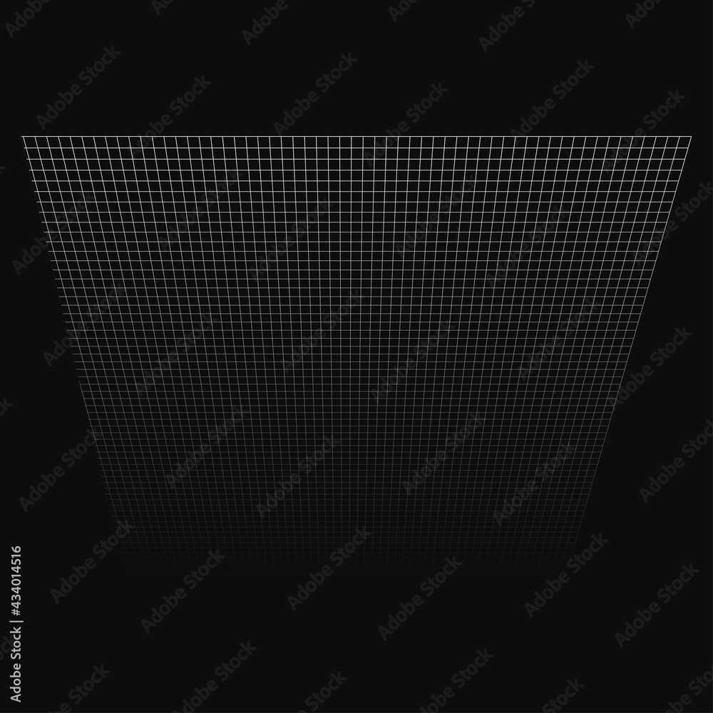Poster Abstract 3D grid, mesh in perspective. Checkered spatial squares pattern, squares design element