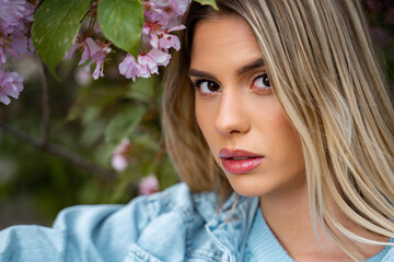 Face closeup , beauty shot of pretty young blonde 