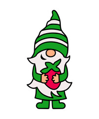 Adorable gnome with strawberry on white background. Vector illustration.