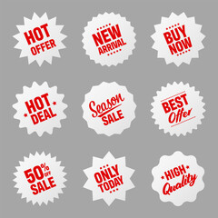 Realistic tilted price tags collection. Special offer or shopping discount label. Retail paper sticker. Promotional sale badge. Vector illustration.