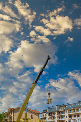 Heavy construction machinery with cement concrete bucket