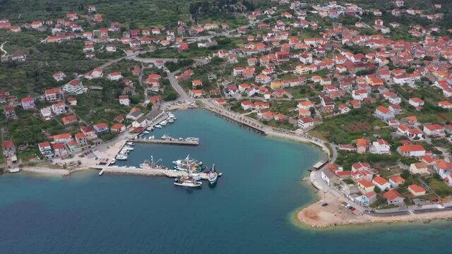 Aerial View Of Seaside Municipality Of Kali In Ugljan Island, Zadar, Croatia.
