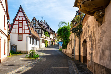 Cityscape with buildings and narrow Streets of the idyllic village Oppenheim at Rhine, Germany