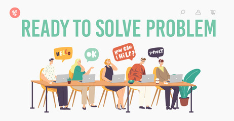 Call Center Hotline, Technical Support Landing Page Template. Customer Service Work. Operator and Client Communication