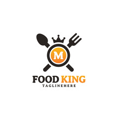 Initial letter M King food Logo Design Template. Illustration vector graphic. Design concept fork,spoon and crown With letter symbol. Perfect for  cafe, restaurant, cooking business