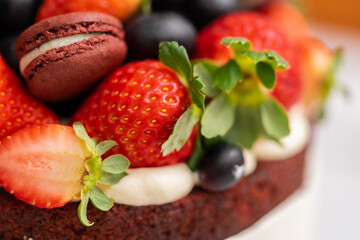 Red velvet cake. Slice of cake. Raspberry cake. Devil's cake. Wedding dessert. Birthday party. Delicious dessert. Traditional american dessert
