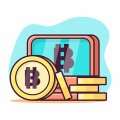 coin with computer for bitcoin concept symbol vector illustration in flat style