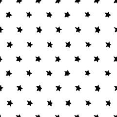 Modern geometric star seamless pattern. Hand drawn vector black ink illustration. Black and white grunge backdrop. Monochrome textured star wallpaper. Abstract geometric shape texture.