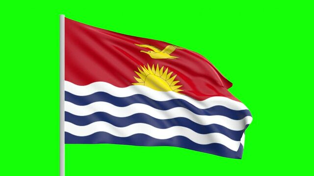 National Flag Of Kiribati Waving In The Wind on Green Screen With Alpha Matte