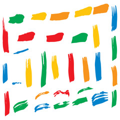 Yellow Brushes Acrylic. Blue Ink Chinese. Green Stroke Freehand. Brushstroke Collection. Watercolor Freehand. Grungy Isolated. Paintbrush Distress. Dirty Collection.