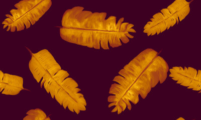 Vintage Seamless Art. Yellow Pattern Design. Black Tropical Nature. Beige Garden Painting. Golden Floral Botanical. Watercolor Leaf. Decoration Illustration.