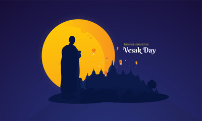 Happy Vesak day greetings with a silhouette of buddha character illustration