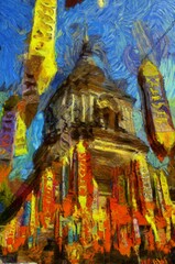 Obraz na płótnie Canvas Ancient pagoda Illustrations creates an impressionist style of painting.