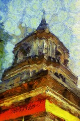 Ancient pagoda Illustrations creates an impressionist style of painting.