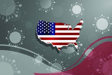 COVID-19 in the america map, USA. Graphic logo design wallpaper background. vector illustration.