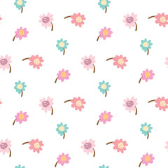 Seamless Pattern of Hand Drawn Flower Art Design on White Background