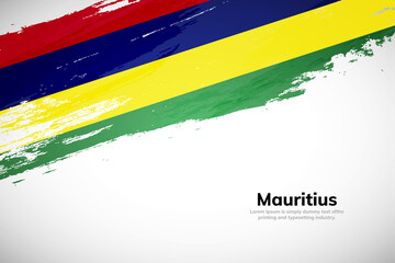 Brush painted grunge flag of Mauritius country. Hand drawn flag style of Mauritius. Creative brush stroke concept background