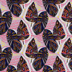 Dynamic folk Boho Hygge contemporary flash style tropical leaves or feathers seamless pattern.