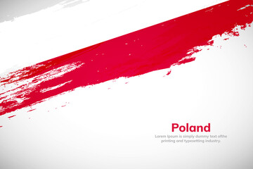 Brush painted grunge flag of Poland country. Hand drawn flag style of Poland. Creative brush stroke concept background